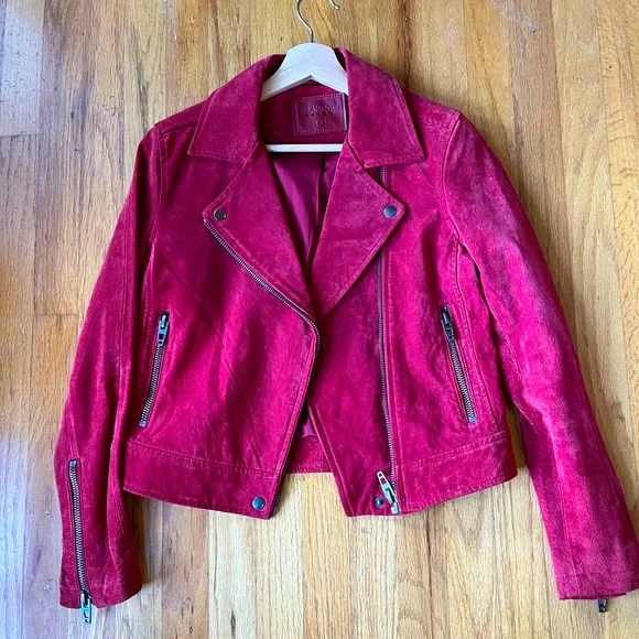 NYC Moto Biker Suede Jacket Small Red Nordstrom